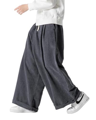 ORANDESIGNE Herren Baggy Cordhose Ausgebeult Cord Jogginghose Lässig Lose Leicht Elastische Taille Haremshose Männer Loose Hip Hop Staight Jogger Hose D Grau L von ORANDESIGNE