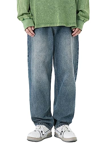 ORANDESIGNE Herren Baggy Jeans Hip Hop Jeans Unisex Baggy Jeanshose Denim Hosen mit weitem Bein Skateboard Hose Loose Fit Hipster Straight Leg Streetwear Teenager Jungen B Blau M von ORANDESIGNE