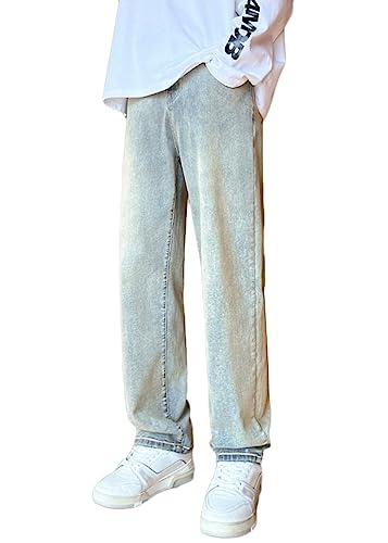 ORANDESIGNE Herren Baggy Jeans Hip Hop Jeans Unisex Baggy Jeanshose Denim Hosen mit weitem Bein Skateboard Hose Loose Fit Hipster Straight Leg Streetwear Teenager Jungen G Blau XS von ORANDESIGNE