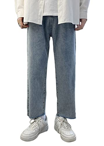 ORANDESIGNE Herren Baggy Jeans Hip Hop Jeanshose Casual Straight Leg Denim Hosen Vintage Gerade Hosen Cropped Jeans Verkürzte Hosen Weitem Bein Pants Streetwear A Blau S von ORANDESIGNE