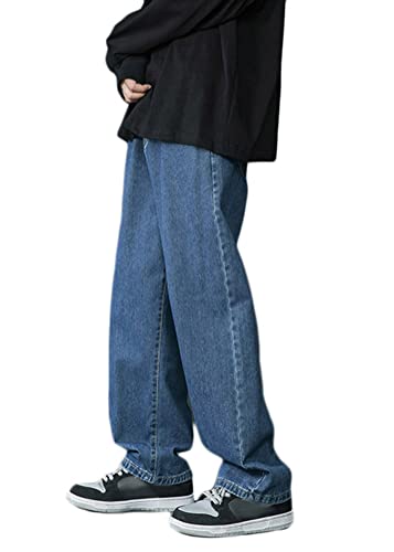 ORANDESIGNE Herren Baggy Jeans Hip Hop Jeanshose Casual Straight Leg Denim Hosen Vintage Gerade Hosen Cropped Jeans Verkürzte Streetwear Hosen Weitem Bein Pants G Dunkelblau XXL von ORANDESIGNE