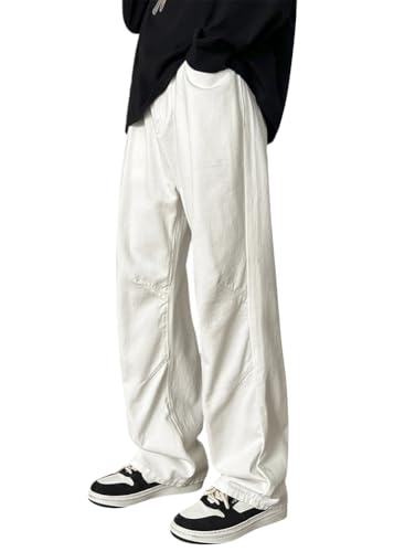 ORANDESIGNE Herren Baggy Jeans Loose Fit Jeanshosen Straight Jeanshose Hose Denim Hip Hop Jeans B Weiß XL von ORANDESIGNE