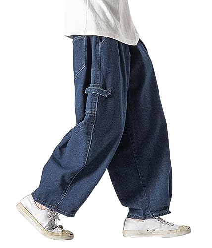 ORANDESIGNE Herren Baggy Jeans Y2K Jeanshose Vintage Bedruckt Denim Hosen Hip Hop Streetwear Hose Straight Leg Skateboard Jeans B Dunkelblau XS von ORANDESIGNE
