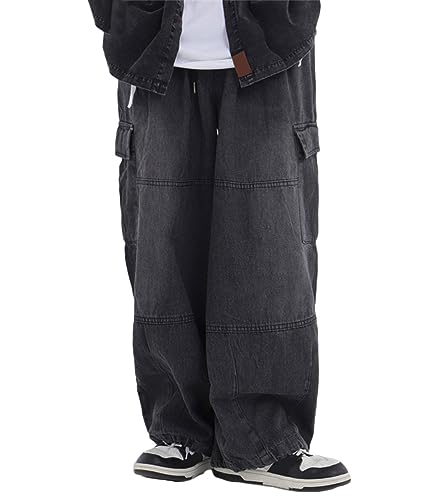 ORANDESIGNE Herren Baggy Jeans Y2K Jeanshose Vintage Bedruckt Denim Hosen Men Hip Hop Streetwear Hose Teenager Jungen Straight Leg Skateboard Jeans E Schwarz M von ORANDESIGNE