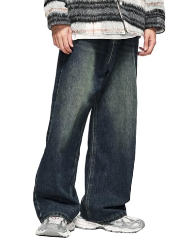 ORANDESIGNE Herren Baggy Jeans Y2K Jeanshose Vintage Bedruckt Denim Hosen Men Hip Hop Streetwear Hose Teenager Jungen Straight Leg Skateboard Jeans N Blau XL von ORANDESIGNE