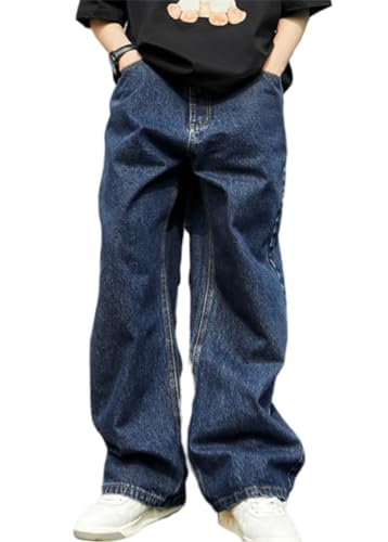 ORANDESIGNE Herren Baggy Jeans Y2K Jeanshose Vintage Bedruckt Denim Hosen Men Hip Hop Streetwear Hose Teenager Jungen Straight Leg Skateboard Jeans Q Dunkelblau XS von ORANDESIGNE