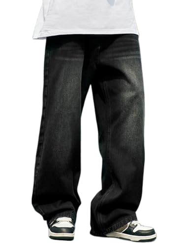 ORANDESIGNE Herren Baggy Jeans Y2K Jeanshose Vintage Bedruckt Denim Hosen Men Hip Hop Streetwear Hose Teenager Jungen Straight Leg Skateboard Jeans Q Dunkelgrau M von ORANDESIGNE