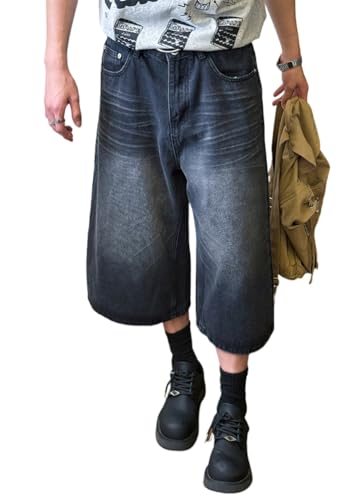 ORANDESIGNE Herren Baggy Shorts Jorts Jungs Kurze Jeans Baggy Y2K Bermuda Shorts Straßentanz Skateboard G Dunkelgrau M von ORANDESIGNE