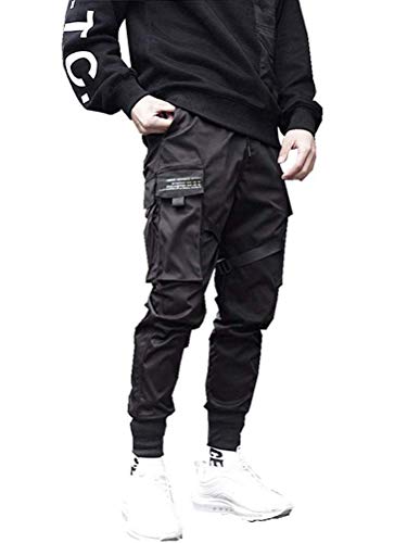 ORANDESIGNE Herren Cargo Hose Jogging Pants Chino Casual Retro Trends Seitentaschenhose Schwarz Mens Frühlings Herbst Mode Retro Normallack Mehrfachtaschen Lange Hosen C Schwarz S von ORANDESIGNE