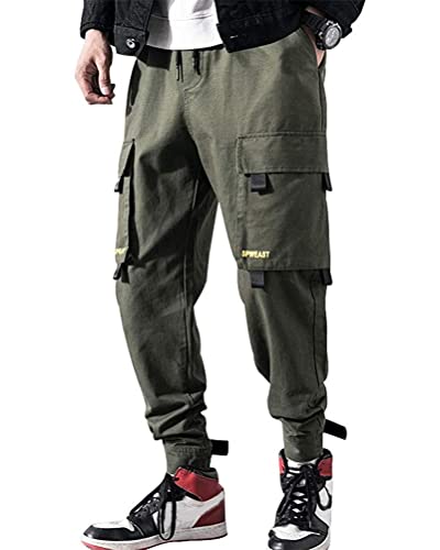 ORANDESIGNE Herren Cargohose Arbeit Kampf Techwear Hose mit Taschen Jogginghose Hip Hop Jogger Hosen G Armeegrün XXL von ORANDESIGNE