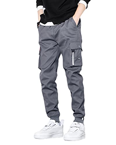 ORANDESIGNE Herren Cargohose Arbeit Kampfhosen Techwear Hose Jogginghose Hip Hop Jogger Hosen Punkhosen mit Mehreren Taschen F Grau 3XL von ORANDESIGNE