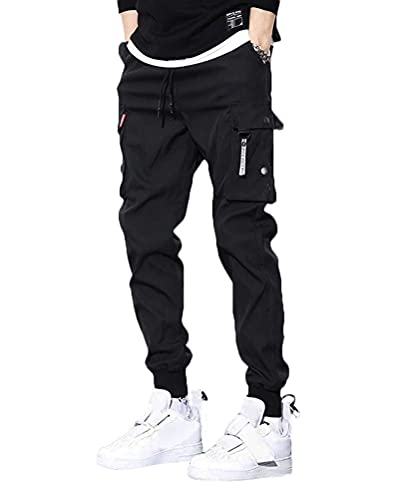 ORANDESIGNE Herren Cargohose Arbeit Kampfhosen Techwear Hose Jogginghose Hip Hop Jogger Hosen Punkhosen mit Mehreren Taschen F Schwarz XL von ORANDESIGNE