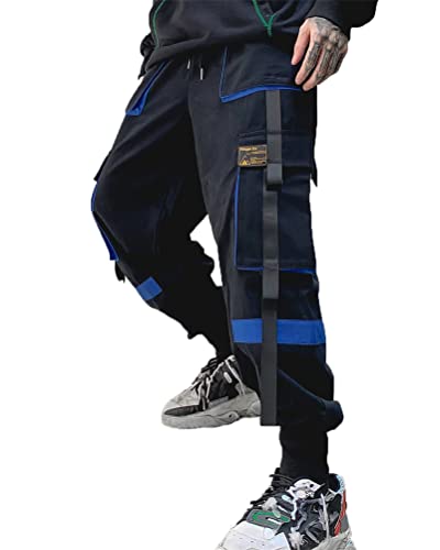 ORANDESIGNE Herren Cargohose Arbeit Kampfhosen Techwear Hose Jogginghose Hip Hop Jogger Hosen Punkhosen mit Mehreren Taschen K Blau XXL von ORANDESIGNE