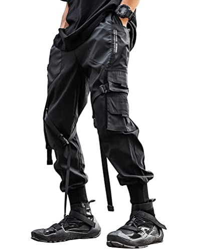ORANDESIGNE Herren Cargohose Arbeit Kampfhosen Techwear Hose Jogginghose Hip Hop Jogger Hosen Punkhosen mit Mehreren Taschen M Schwarz M von ORANDESIGNE