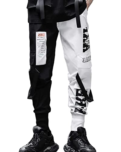 ORANDESIGNE Herren Cargohose Arbeit Kampfhosen Techwear Hose mit Taschen Jogginghose Hip Hop Jogger Hosen Punkhose mit Mehreren Taschen L Schwarz L von ORANDESIGNE