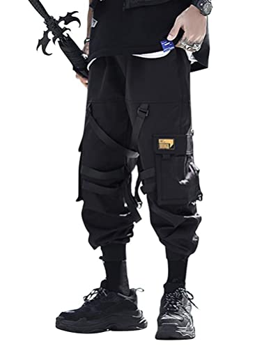 ORANDESIGNE Herren Cargohose Arbeit Kampfhosen Techwear Hose mit Taschen Jogginghose Hip Hop Jogger Hosen Punkhose mit Mehreren Taschen O Schwarz 3XL von ORANDESIGNE