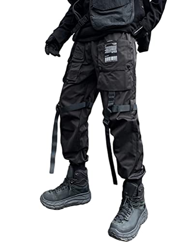 ORANDESIGNE Herren Cargohose Arbeit Kampfhosen Techwear Hose Jogginghose Hip Hop Jogger Hosen Punkhosen mit Mehreren Taschen S Schwarz M von ORANDESIGNE