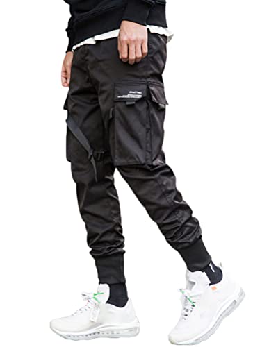 ORANDESIGNE Herren Cargohose Arbeit Kampfhosen Techwear Hose mit Taschen Jogginghose Hip Hop Jogger Hosen Punkhose mit Mehreren Taschen X Schwarz M von ORANDESIGNE