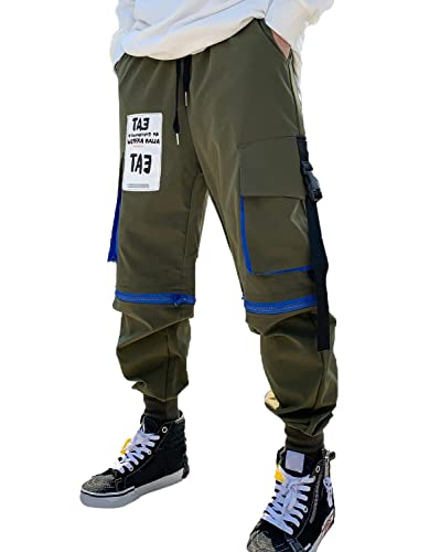 ORANDESIGNE Herren Cargohose Arbeit Kampfhosen Techwear Hose mit Taschen Jogginghose Hip Hop Jogger Hosen Punkhose mit Mehreren Taschen Z2 Armeegrün M von ORANDESIGNE