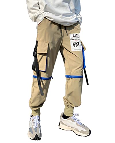 ORANDESIGNE Herren Cargohose Arbeit Kampfhosen Techwear Hose mit Taschen Jogginghose Hip Hop Jogger Hosen Punkhose mit Mehreren Taschen Z2 Khaki M von ORANDESIGNE