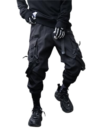 ORANDESIGNE Herren Cargohose Arbeit Kampfhosen Techwear Hose Jogginghose Hip Hop Jogger Hosen Punkhosen mit Mehreren Taschen Z6 Schwarz M von ORANDESIGNE