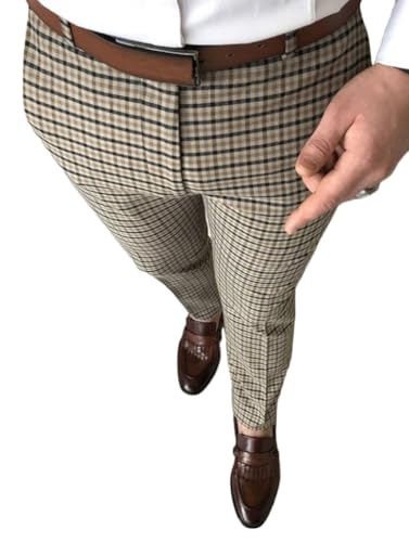 ORANDESIGNE Herren Chino Hose Freizeithose Farbenfroher Drucken Business Hose Streetwear Lang Hosen Slim Fit Anzughose A Khaki S von ORANDESIGNE