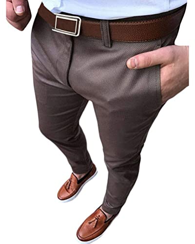 ORANDESIGNE Herren Chino Hose Karierte Stoffhose Lange Regular Fit Stretch Hose Karo-Muster Herrenhose Baumwollhose Männerhose Freizeithose für Männer A Kaffee S von ORANDESIGNE