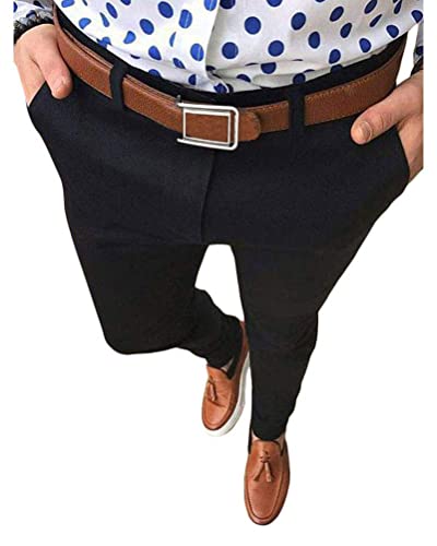 ORANDESIGNE Herren Chino Hose Karierte Stoffhose Lange Regular Fit Stretch Hose Karo-Muster Herrenhose Baumwollhose Männerhose Freizeithose für Männer A Schwarz XS von ORANDESIGNE