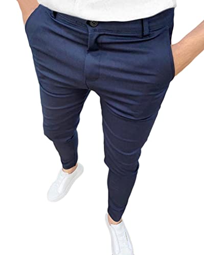 ORANDESIGNE Herren Chino Hose Karierte Stoffhose Lange Regular Fit Stretch Hose Karo-Muster Herrenhose Baumwollhose Männerhose Freizeithose für Männer B Blau M von ORANDESIGNE