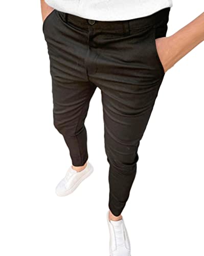 ORANDESIGNE Herren Chino Hose Karierte Stoffhose Lange Regular Fit Stretch Hose Karo-Muster Herrenhose Baumwollhose Männerhose Freizeithose für Männer B Schwarz S von ORANDESIGNE