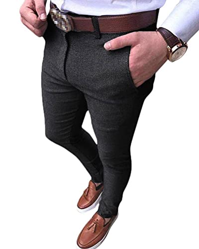 ORANDESIGNE Herren Chino Hose Klassische Basic Slim Fit Business Hosen Einfarbig Konisch Zulaufende Hosen Voller Freizeithose Stoffhose Anzughose A Grau XS von ORANDESIGNE