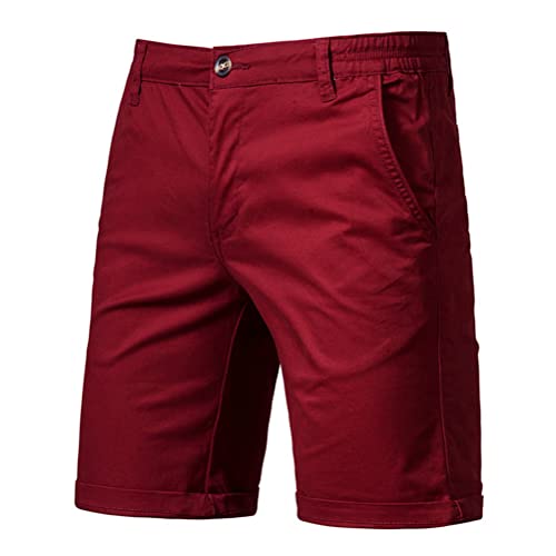 ORANDESIGNE Herren Chino Shorts Bermuda Kurze Hose mit Gürtel aus Stretch-Material Regular Fit Weinrot M von ORANDESIGNE