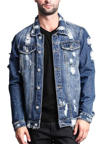 ORANDESIGNE Herren Classic Western Jeansjacke Denim Trucker Jacke Casual Washed Distressed Lose Langarm Reverse Button Down Jeansjacke Mantel Outwear A Dunkelblau XL von ORANDESIGNE