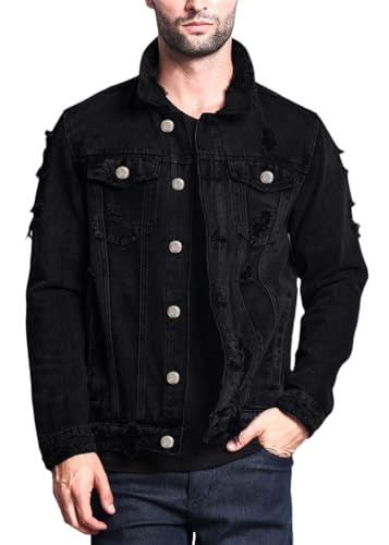 ORANDESIGNE Herren Classic Western Jeansjacke Denim Trucker Jacke Casual Washed Distressed Lose Langarm Reverse Button Down Jeansjacke Mantel Outwear A Schwarz M von ORANDESIGNE