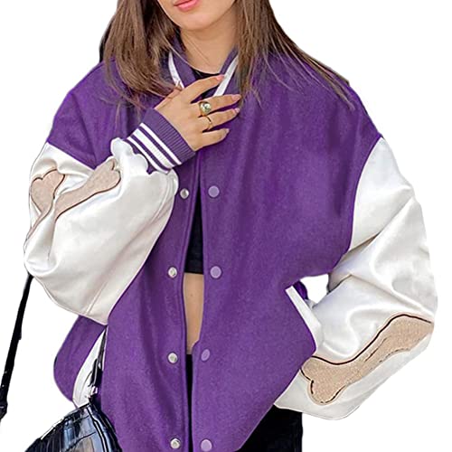 ORANDESIGNE Herren College Jacke Baseball Sportjacke Sweatjacke Baseball Jacke Unisex College Jacke Oldschool Varsity Jacket Sweatjacke Brief Streetwear Z4 Violett XS von ORANDESIGNE