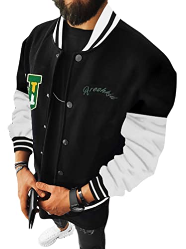 ORANDESIGNE Herren College Jacke Baseball Sportjacke Sweatjacke Mode Hip Hop Jacken Spleißen Langarm Flight Bomber Jacken Urban Stehkragen Streetwear E Weiß L von ORANDESIGNE