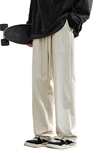 ORANDESIGNE Herren Cordhose mit Weitem Bein Freizeithosen Cord Hose Männer mit Tasche Kordelzug Elastische Taille Corduroy Hose Straight Baggy Hose Warme Winter Fleece Hosen BA Beige XXL von ORANDESIGNE
