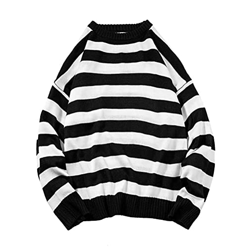 ORANDESIGNE Herren Damen Gothic Oversize Gestreifter Zerrissene Longpullover Pulloverkleid Grunge Punk Vintage Strickpullover Oberteile Jumper Tops A Schwarz S von ORANDESIGNE