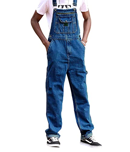 ORANDESIGNE Herren Denim Latzhose Overalls Männer Cargo Jeanshose Retro Jumpsuit Arbeitshose Loose Fit Latzanzug N Dunkelblau M von ORANDESIGNE