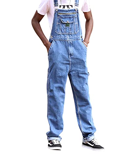 ORANDESIGNE Herren Denim Latzhose Overalls Männer Cargo Jeanshose Retro Jumpsuit Arbeitshose Loose Fit Latzanzug N Hellblau L von ORANDESIGNE
