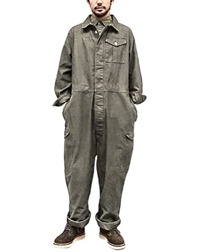 ORANDESIGNE Herren Denim Latzhose Overalls Männer Cargo Jeanshose Retro Jumpsuit Arbeitshose Loose Fit Latzanzug P Grün XXL von ORANDESIGNE
