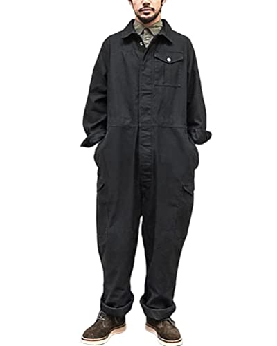 ORANDESIGNE Herren Denim Latzhose Overalls Männer Cargo Jeanshose Retro Jumpsuit Arbeitshose Loose Fit Latzanzug P Schwarz S von ORANDESIGNE