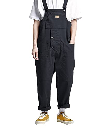 ORANDESIGNE Herren Denim Latzhose Overalls Männer Cargo Jeanshose Retro Jumpsuit Arbeitshose Loose Fit Latzanzug Q Schwarz XXL von ORANDESIGNE