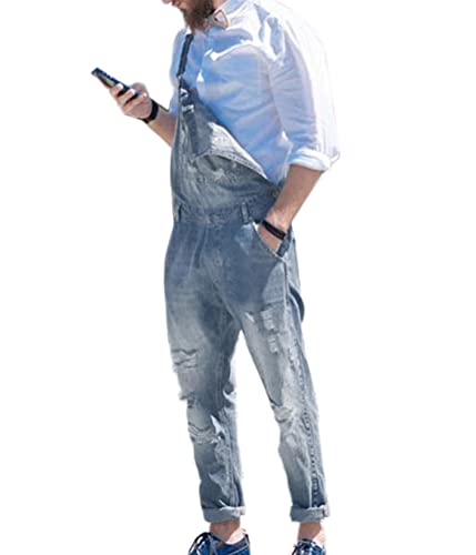 ORANDESIGNE Herren Denim Latzhose Overalls Männer Cargo Jeanshose Retro Jumpsuit Arbeitshose Loose Fit Latzanzug K Blau L von ORANDESIGNE