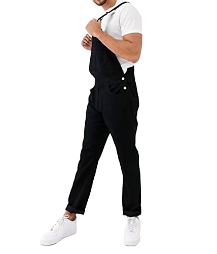 ORANDESIGNE Herren Denim Latzhose Overalls Männer Cargo Jeanshose Retro Jumpsuit Arbeitshose Loose Fit Latzanzug L Schwarz XL von ORANDESIGNE