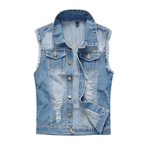 ORANDESIGNE Herren Denim Weste Mode Casual Zerrissene Jeansweste Freizeit Männer Weste Blau Basics schmale Jeansmantel Motorradjacke Punkjacke C Hellblau XXL ORANDESIGNE Herren Denim Weste Mode Casual Zerrissene Jeansweste Freizeit Männer Weste Blau Basics schmale Jeansmantel Motorradjacke Punkjacke C Hellblau XXL von ORANDESIGNE