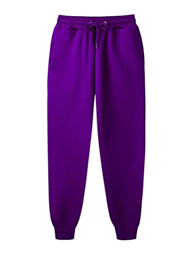 ORANDESIGNE Herren Dünne Fleece Trainingshose Jogginghose Winter Sweathose High Waist Trainingshose Warme Männer Sporthose Slim Fit Freizeithose mit Taschen Relaxing Hose Lila XL von ORANDESIGNE