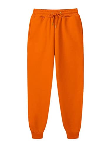 ORANDESIGNE Herren Dünne Fleece Trainingshose Jogginghose Winter Sweathose High Waist Trainingshose Warme Männer Sporthose Slim Fit Freizeithose mit Taschen Relaxing Hose Orange XL von ORANDESIGNE