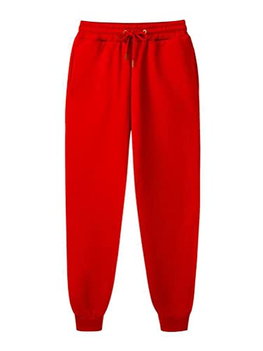 ORANDESIGNE Herren Dünne Fleece Trainingshose Jogginghose Winter Sweathose High Waist Trainingshose Warme Männer Sporthose Slim Fit Freizeithose mit Taschen Relaxing Hose Rot XL von ORANDESIGNE