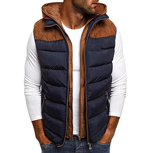 ORANDESIGNE Herren Dunkelblau Steppweste Weste mit Reißverschluss Weste Outdoor Daunenweste Kapuzenweste Sportweste Freizeitjacke für Männer Slim Fit Übergangsjacke A Dunkelblau XXL von ORANDESIGNE